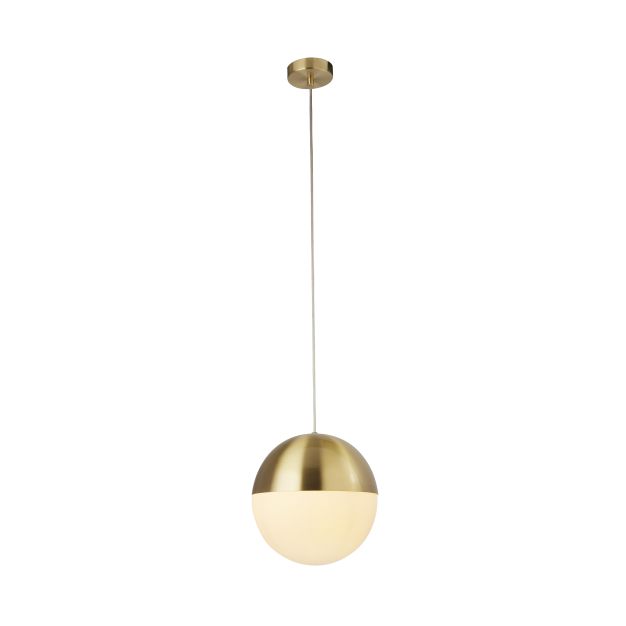 Searchlight Endor - hanglamp - Ø 25 x 150 cm - satijn messing en opaal wit