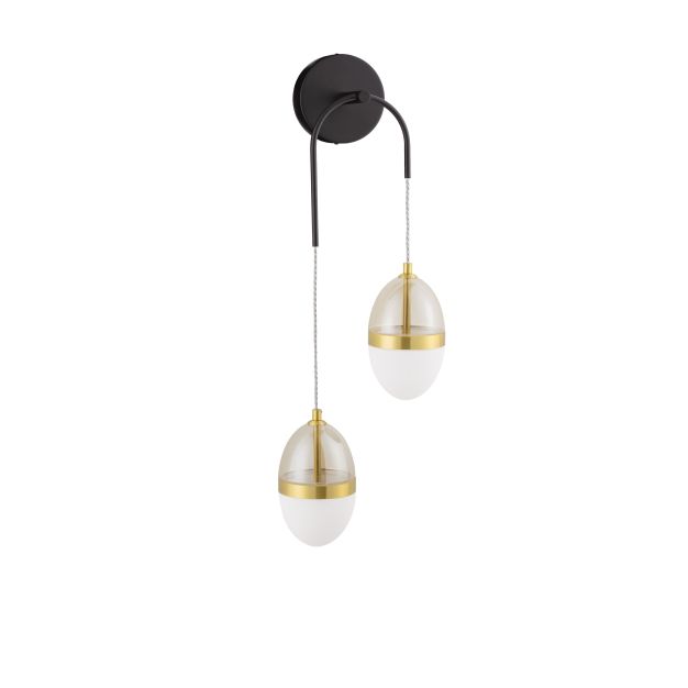 Nova Luce Egna - wandlamp - 27 x 76 x 14,5 cm - 24W LED incl. - opaal, cognacglas, goud en zwart