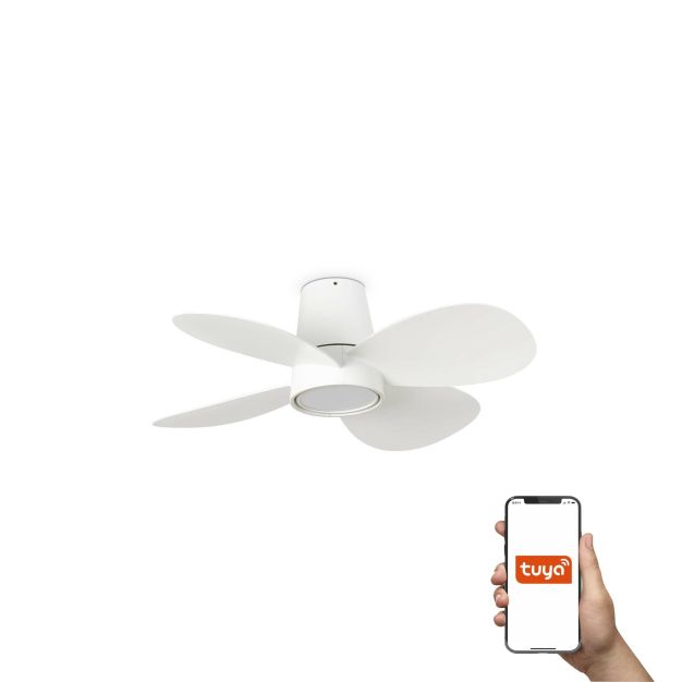 Faro Klover S Tuya Smart - slimme plafondventilator met licht en afstandsbediening - Ø 80 x 22,3 cm - mat wit