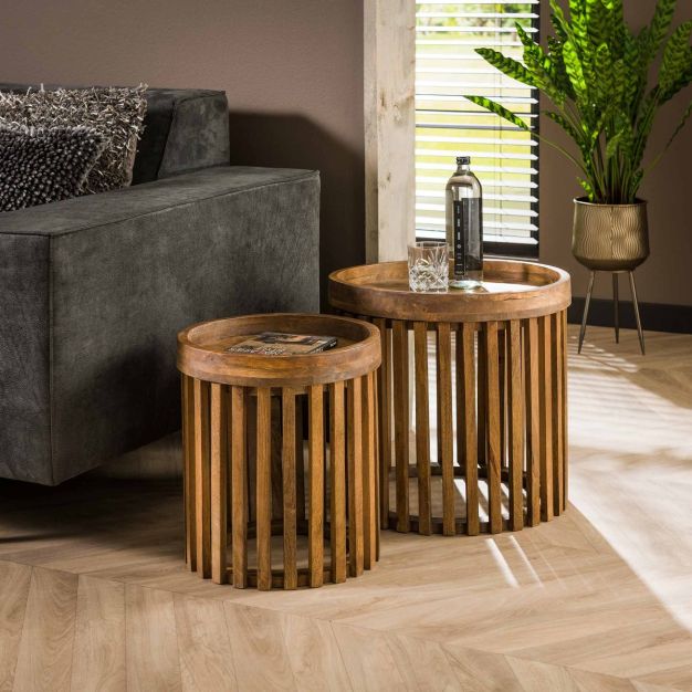 Vico Tweak - bijzettafel set - Ø 47 x 45 cm - mango hout