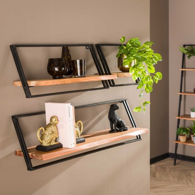 Vico Lean - wandschap set van 3 - 100 x 25 x 30 cm - acaciahout