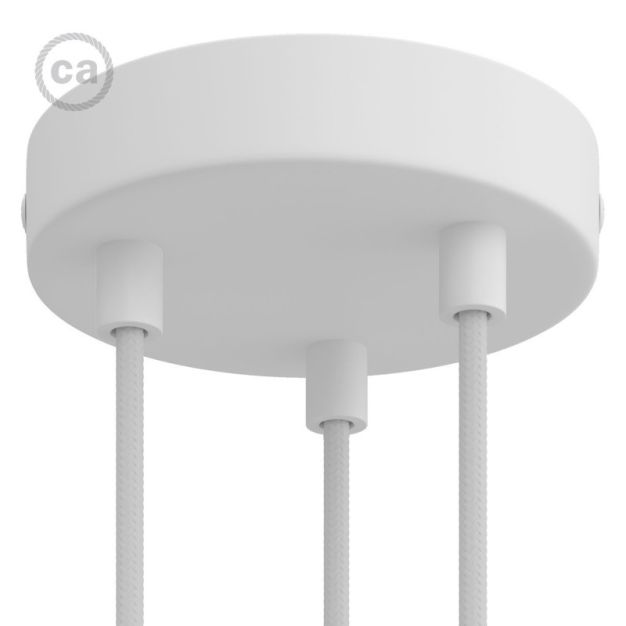 Creative Cables - strak design 3-gaats cilindrische metalen plafondkap met metalen kabelhouder - Ø 120 mm - wit