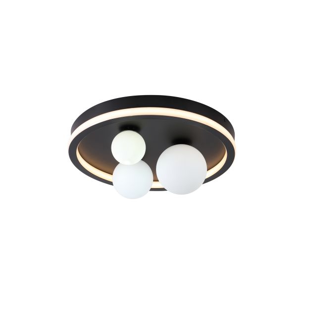 Searchlight Trident - plafondverlichting - Ø 40 x 16 cm - 24W LED incl. - zwart en opaal