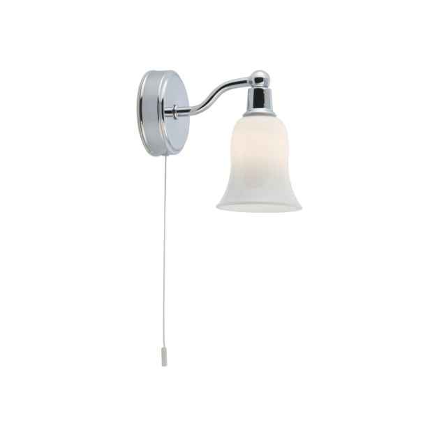 Searchlight Belvue - wandverlichting met trekschakelaar - 9 x 14 cm - IP44 - wit en chroom