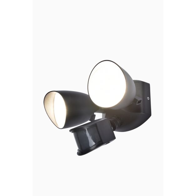 Lutec Shrimp - buiten wandverlichting met bewegingsmelder - 17,7 x 27,2 x 16,8 cm - 23,5W LED incl. - IP54 - zwart