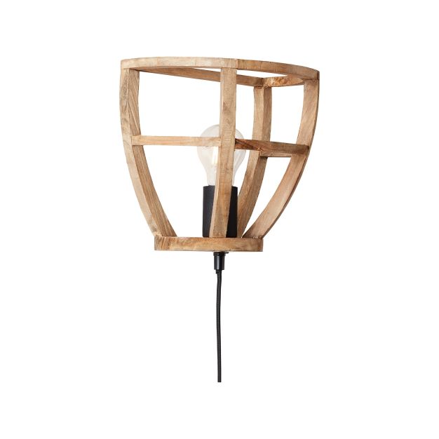 Brilliant Matrix Wood - wandverlichting met snoerschakelaar - 24,5 x 16,5 x 22,5 cm - antiek hout
