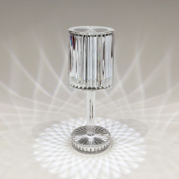 ONE Light Crystal Effect - oplaadbare tafellamp - Ø 8,6 x 24,8 cm - 3 stappen dimbaar - 1,2W LED incl. - IP54 - transparant