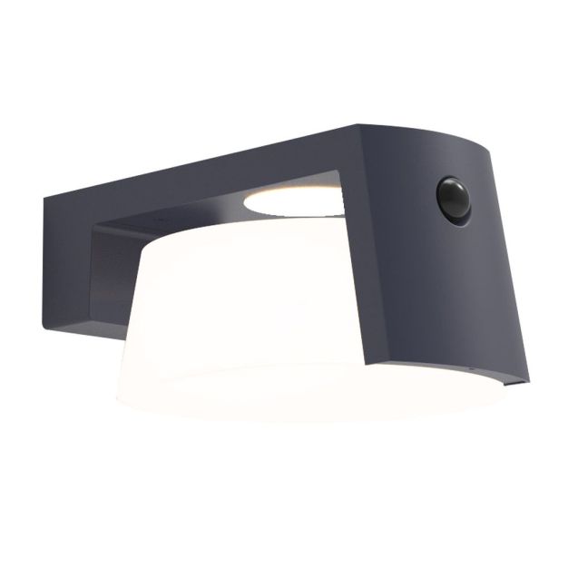 Lutec Moon - buiten wandlamp op zonne-energie met bewegingssensor - 21,7 x 16 x 9,6 cm - 9,5W LED incl.  - IP44 - donker grijs