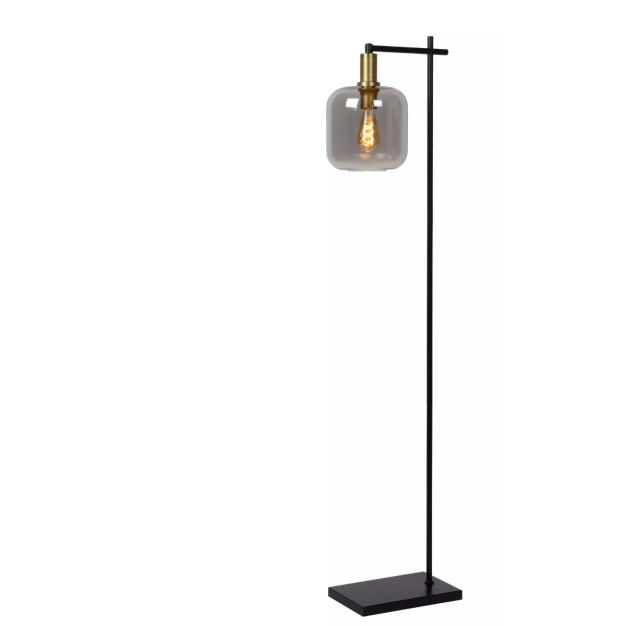 Lucide Joanet - staanlamp - 35,5 x 19 x 150 cm - gerookt glas en messing