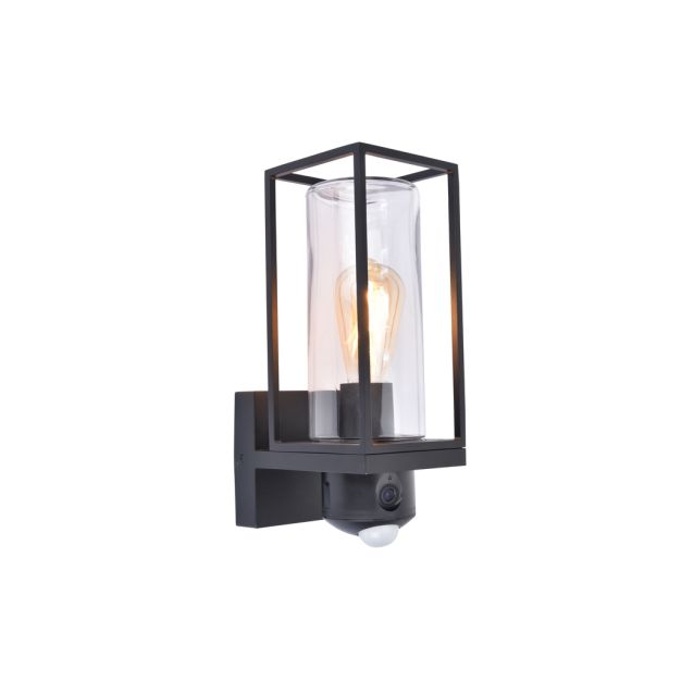 Lutec Flair - buiten wandverlichting met bewegingsmelder en camera - 12 x 17,2 x 32,6 cm - IP44 - zwart