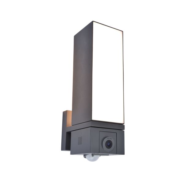 Lutec Cuba - buiten wandverlichting met bewegingsmelder en camera - slimme verlichting - Lutec Connect - 9,2 x 19,5 x 32,5 cm - 17,3W LED incl. - IP44 - donkergrijs