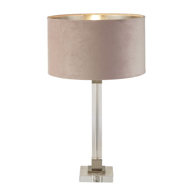 Searchlight Scarborough - tafellamp - Ø 38 x 67 cm - satijn nikkel, zilver en roze