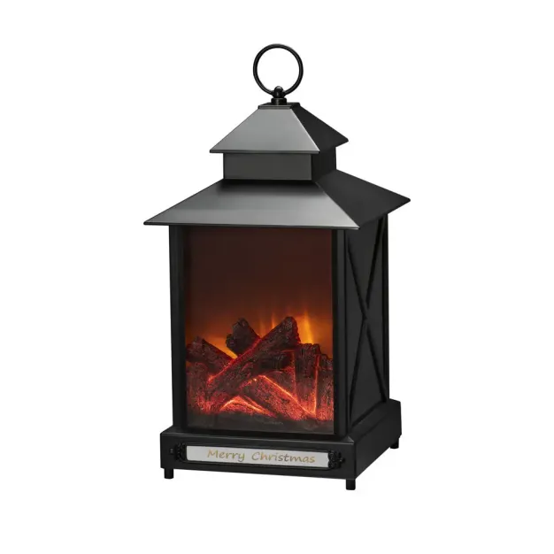 Konstsmide kerstverlichting - open haard lantaarn op batterijen - 24,5 x 24,5 x 42 cm - IP44 - zwart