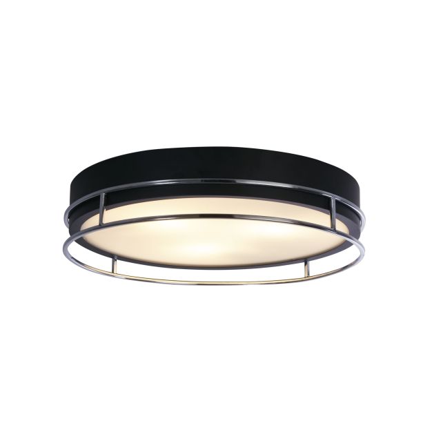 Searchlight Phoenix - plafondlamp - Ø 40 x 10 cm - IP44 - zwart en chroom