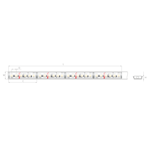 Klus LED strip - 1 cm breed, 500 cm lengte - 24Vdc - dimbaar - 19,2W LED per meter - 120 LEDs per meter - IP65 - RGB