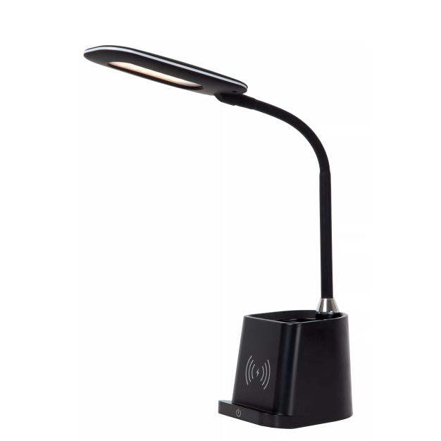 Lucide Penny - tafellamp met draadloze oplader - 12,8 x 9,5 x 34 cm - 4,7W LED met dimfunctie incl. - zwart