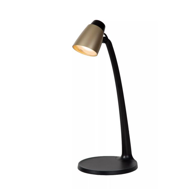 Lucide Ludo - bureaulamp - 15,6 x 19,1 x 40,2 cm - 4,5W LED incl. - zwart met goud