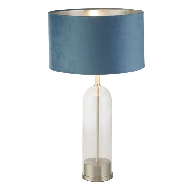 Searchlight Oxford - tafellamp - Ø 38 x 51 cm - satijn nikkel, zilver en blauwgroen