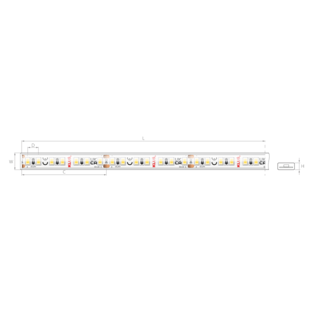 KLUS LED strip - 1cm breed, 500cm lengte - 24Vdc - dimbaar - 9,6W LED per meter - 140 LEDs per meter - IP65