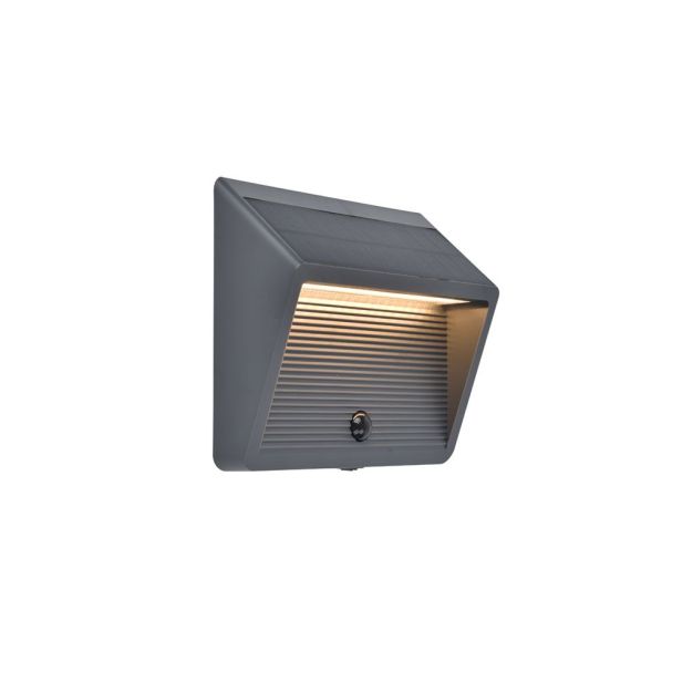 Lutec Linko - buiten wandlamp met sensor op zonne-energie - 18,5 x 16,1 x 6,2 cm - 11,5W LED incl. - IP44 - donker grijs