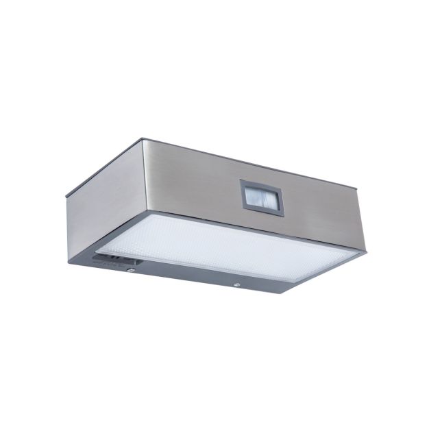Lutec Brick - buiten wandlamp met sensor op zonne-energie - 18 x 9 x 5 cm - 2W LED incl. - IP44 - roestvrij staal
