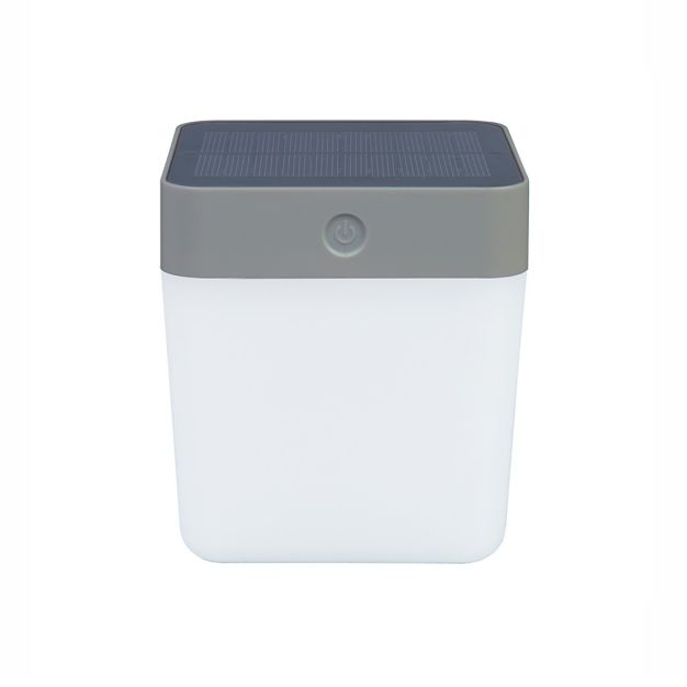 Lutec Table Cube - buiten tafellamp op zonne-energie - 12 x 12 x 13 cm - 3 stappen dimmer - 1W LED incl. - IP44 - zilver grijs