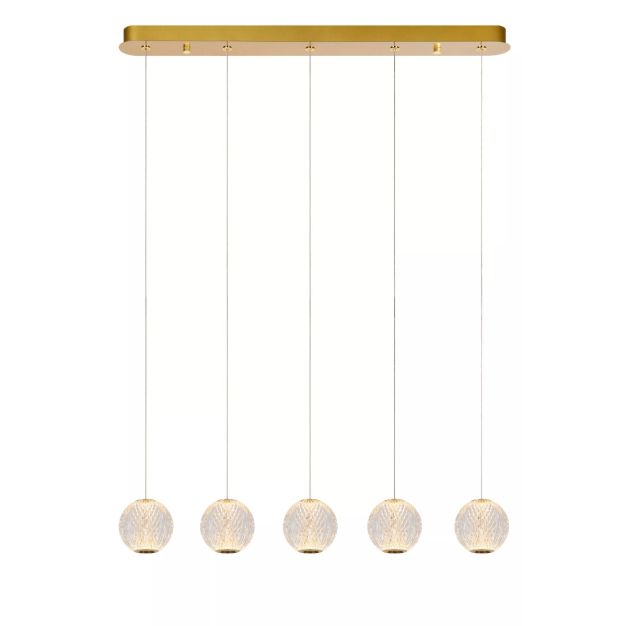 Lucide Cintra - hanglamp - 84 x 11 x 150 cm - 5 x 4,7W LED incl. - transparant en goud