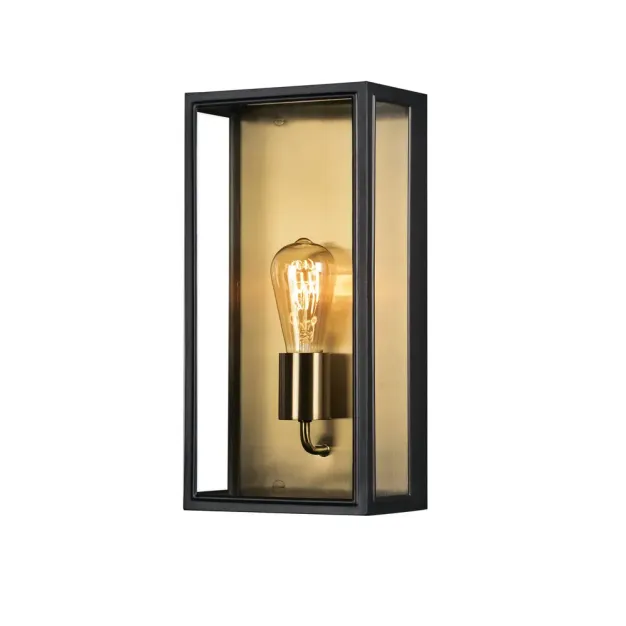 Konstsmide Capri Large - buiten wandlamp - 20,5 x 12,5 x 40 cm - IP44 - zwart en messing