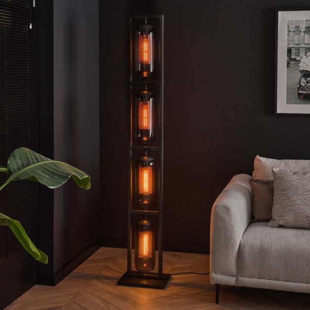 Vico Lantern 4L - vloerlamp - 34 x 23 x 190 cm - artic zwart
