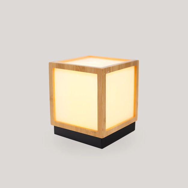 New Garden Vega - oplaadbare tafellamp op zonne-energie met afstandsbediening - 12 x 12 x 14 cm - 3W LED incl. - IP44 - bamboe