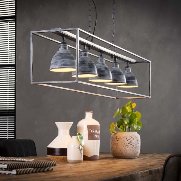 Vico Iron Rectangle - hanglamp - 125 x 25 x 130 cm - grijs