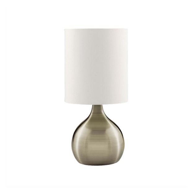 Searchlight Touch - tafellamp - 29 cm - 3 stappen dimbaar - wit en antiek messing