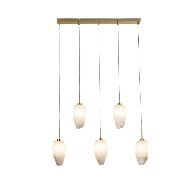 Searchlight Rocky - hanglamp - 78 x 120 cm - satijn messing en wit