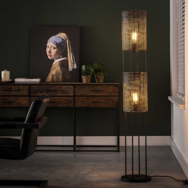 Vico Armor - Vloerlamp 2L - 28 x 28 x 150 cm - Zwart bruin