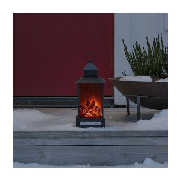 Konstsmide kerstverlichting - open haard lantaarn op batterijen - 15 x 15 x 32 cm - IP44 - zwart