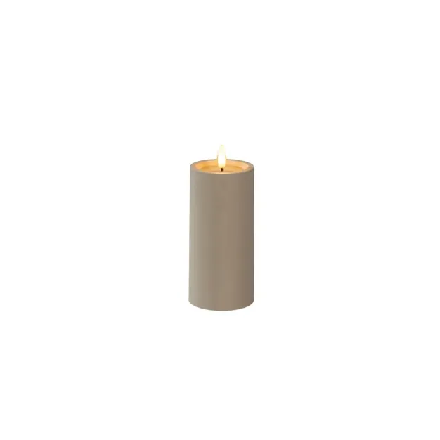 Konstsmide - LED blokkaars op batterijen met flakkervlam - Ø 7 x 15 cm - IP44 - beige