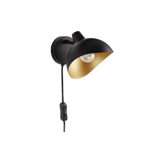 Nova Luce Geti - wandlamp met schakelaar en USB-stekker - Ø 15 x 12 cm - mat zwart en goud