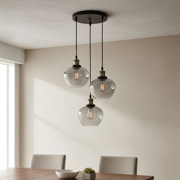 Nova Luce Cedro - hanglamp 3L - Ø 35 x 130 cm - gerookt glas