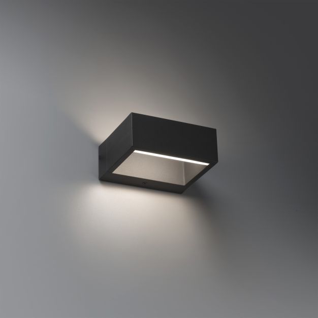Faro Alp - wandverlichting - 15 x 13 x 6 cm - 8W LED incl. - IP54 - donkergrijs