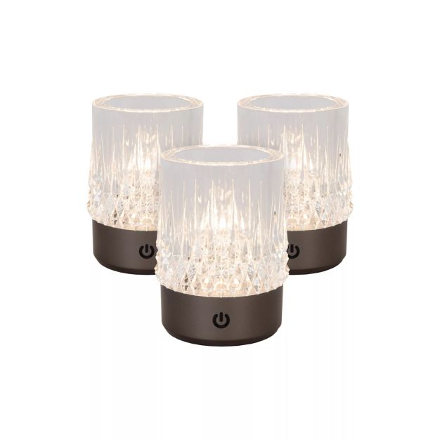 Lucide Lili - set van 3 oplaadbare tafellampen - Ø 8 x 10,3 cm - 3W dimbare LED incl. - zwart