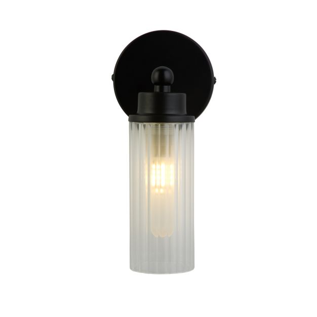 Searchlight Imperial - wandlamp - 10 x 22 cm - IP44 - mat zwart en transparant
