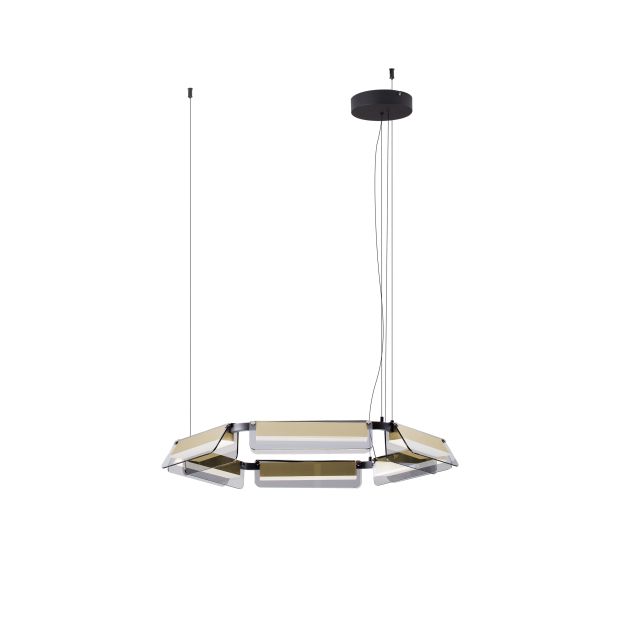 Nova Luce Apnea - hanglamp - Ø 72 x 150 cm - 39W dimbare LED incl. - zandzwart, goud en grijs