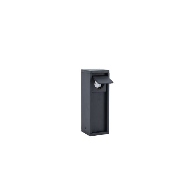Lutec Mains - paaltje met stopcontact - 8 x 8 x 24 cm - IP54 - mat zwart - zijdelingse stopcontact (Nederlandse versie)