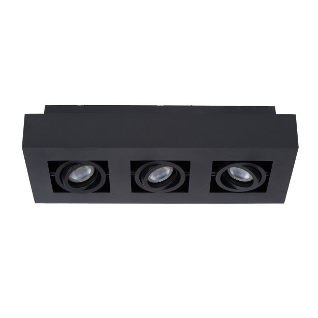 Lucide Xirax - opbouwspot 3L - 14 x 36 x 8 cm - 3 x 5W dimbare LED incl. - dim to warm - zwart