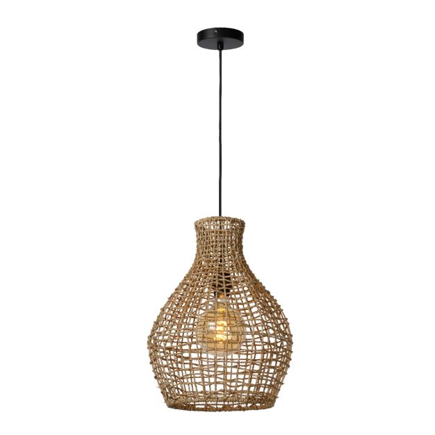 Lucide Alban - hanglamp - Ø 35 x 175 cm - rotan - lichtbruin