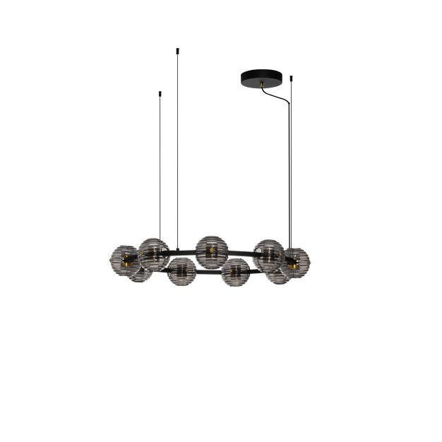 Nova Luce Las - hanglamp - Ø 91 x 160 cm - 91W dimbare LED incl. - zandzwart, goud en rokerig grijs