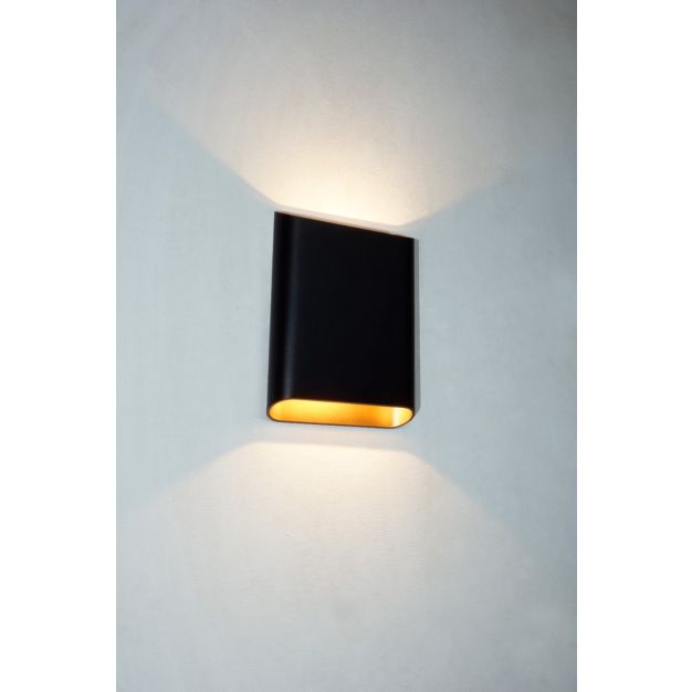 Artdelight Diaz Large - wandverlichting - 4 x 14,5 x 20 cm - 2 x 6W LED incl. - IP65 - zwart met goud
