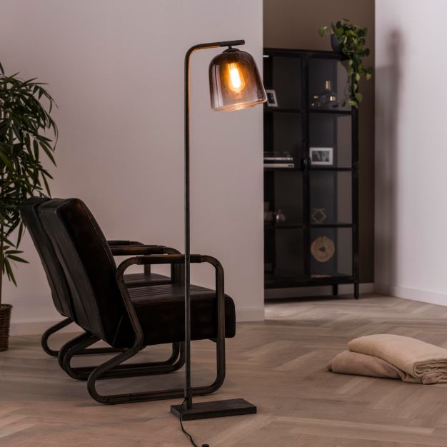 Vico Grey Shade - vloerlamp - 23 x 40 x 147 cm - gerookt glas