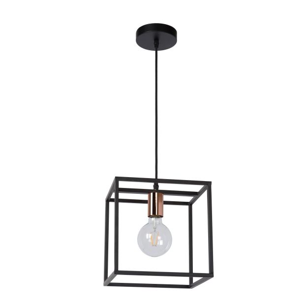 Lucide Arthur - hanglamp - 25 x 25 x 155 cm - zwart & koper