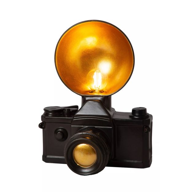 Lucide Extravaganza Camera - tafellamp - 22,5 x 16 x 30 cm - zwart met goud